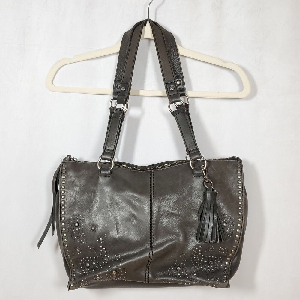 The Sak Silverlake Studded Shoulder Tote Bag Tassel Soft Black Leather Purse